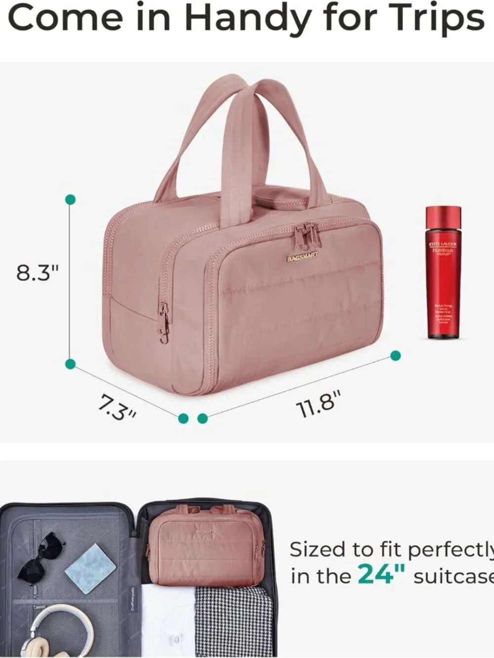 Lightweight Large Travel Toiletry Bag for Women - Wide-Open Makeup Organizer